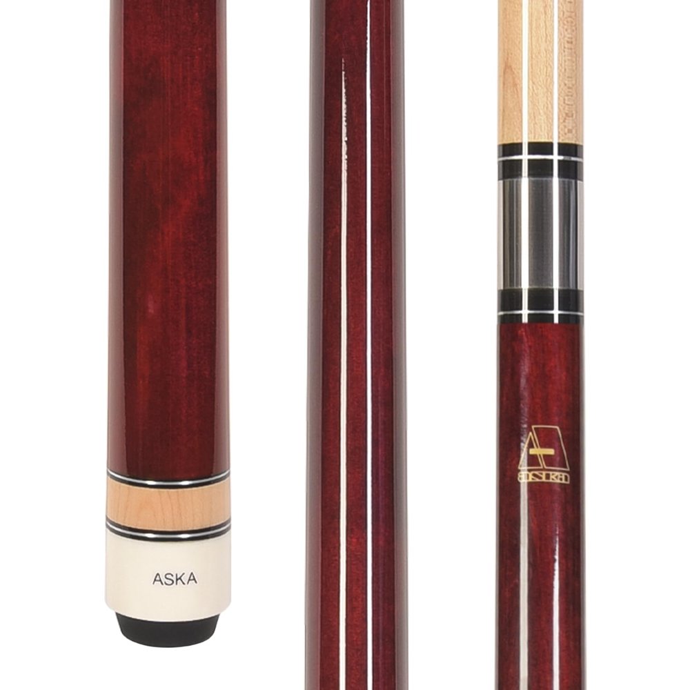 ASKA L3 No Wrap Pool Cue Stick, 58" Hard Rock Canadian Maple, 13mm Hard Tip, 5/16x18 Stainless Steel Joint (21-Ounce, Red)