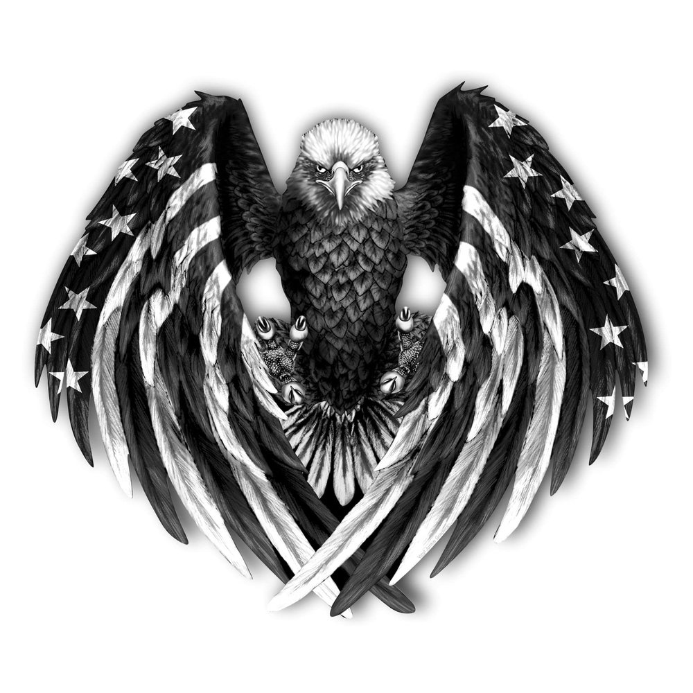 American Flag Bald Eagle Sticker Black and White Freedom USA Patriotic (4" Tall x 4.5" Wide)