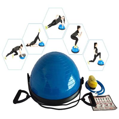23 Inch Half Ball Balance Trainer for Full Body Workout with 2x Resistance Bands, Half Exercise Ball Half Yoga Ball Trainer Core Training Pilates Home Gym Fitness Equipment for Men and Women (Blue)