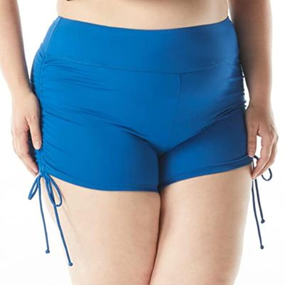 BEACH HOUSE Plus Size Blake Adjustable Side Tie Swim Short Modest Swimsuit Bottom, Blue 16W