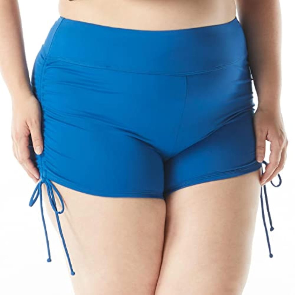 BEACH HOUSE Plus Size Blake Adjustable Side Tie Swim Short Modest Swimsuit Bottom, Blue 16W