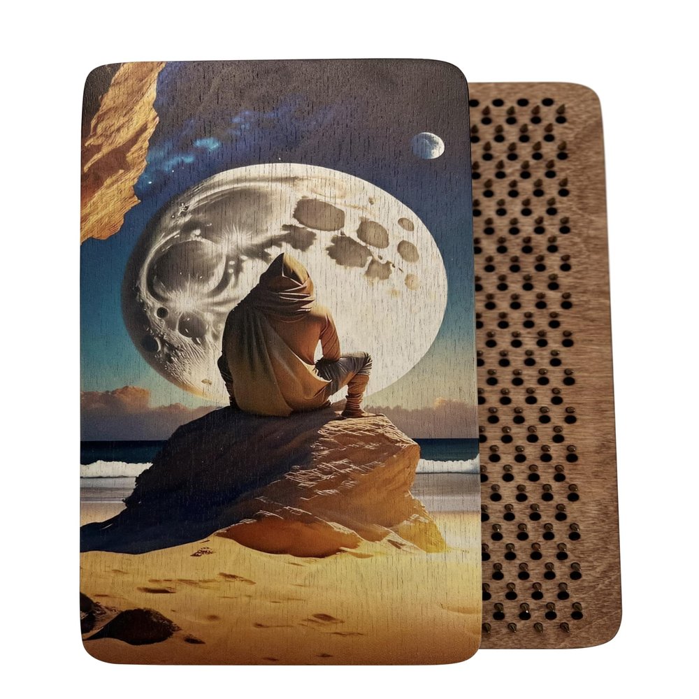 Sadhu board, Wooden Yoga Board for Acupressure and Meditation with Nails for Deep Tissue Massage, Acupuncture Massage, Nails Distance 0.39 In (10 mm) (moon and man, 0.39)