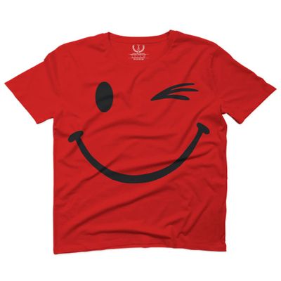 0460. Cute Graphic Happy Funny Winking Smile Smiling face Positive Flirting for Men T Shirt (Red, 2X-Large)