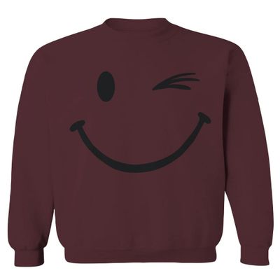VICES AND VIRTUESS 0460. Cute Graphic Happy Funny Winking Smile Smiling face Positive Flirting Men's Crewneck Sweatshirt (Maroon Large)