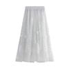 ebossy Womens Elastic High Waist Tutu Tulle Skirt Sweet Embroidery Pleated 3-Layers Mesh Midi Fairy Skirts with Lined(1size,I-White) view 1