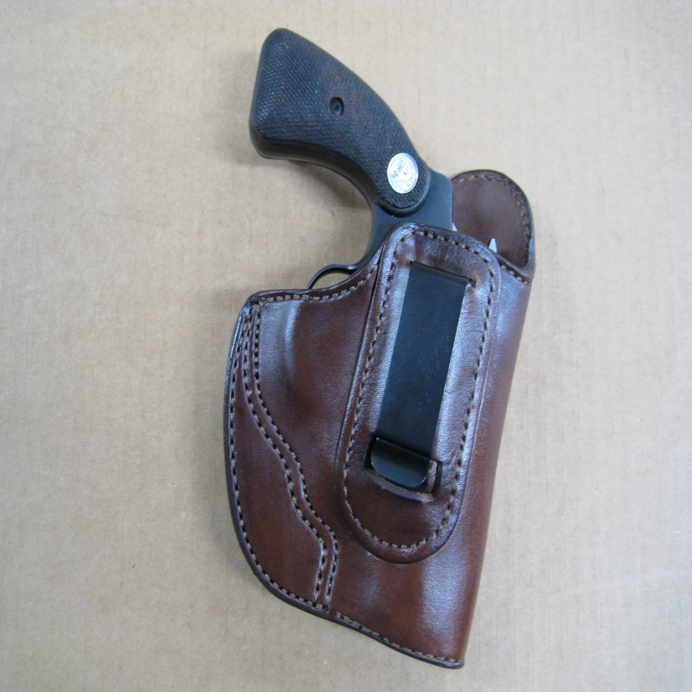 Azula Fully Lined IWB in The Waist Band Leather Concealed Carry Holster for Smith & Wesson S&W J Frame 2 Inch Barrel Revolver CCW Brown RH