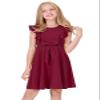 Quedoris Girls Ruffle Trim Sleeveless Belted Dress with Zipper Wine 160Y view 1