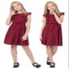 Quedoris Girls Ruffle Trim Sleeveless Belted Dress with Zipper Wine 160Y view 2