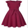 Quedoris Girls Ruffle Trim Sleeveless Belted Dress with Zipper Wine 160Y view 3