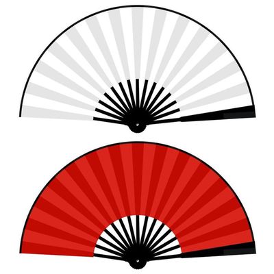 13-inch Rainbow Blank Folding Silk Cloth Fans - Multi-Purpose Dance Fans, Wedding Party Decor & Home Decoration, Crafts Gift for Men and Women (Red White)
