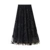 ebossy Womens Elastic High Waist Tutu Tulle Skirt Sweet Embroidery Pleated 3-Layers Mesh Midi Fairy Skirts with Lined(1size,B-Black) view 1