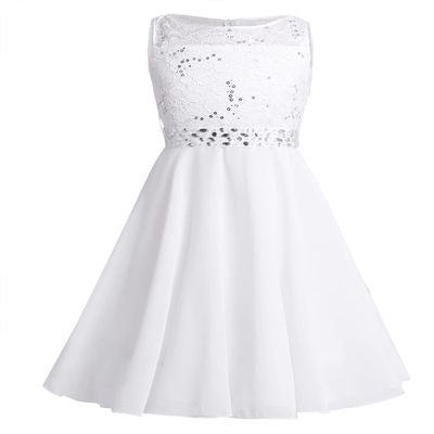 RUNQHUI Kids Flower Girls Lace Chiffon Wedding Dress Bridesmaid Pageant Party Formal Evening Gown Tulle Bow Dresses Ivory 4 Years