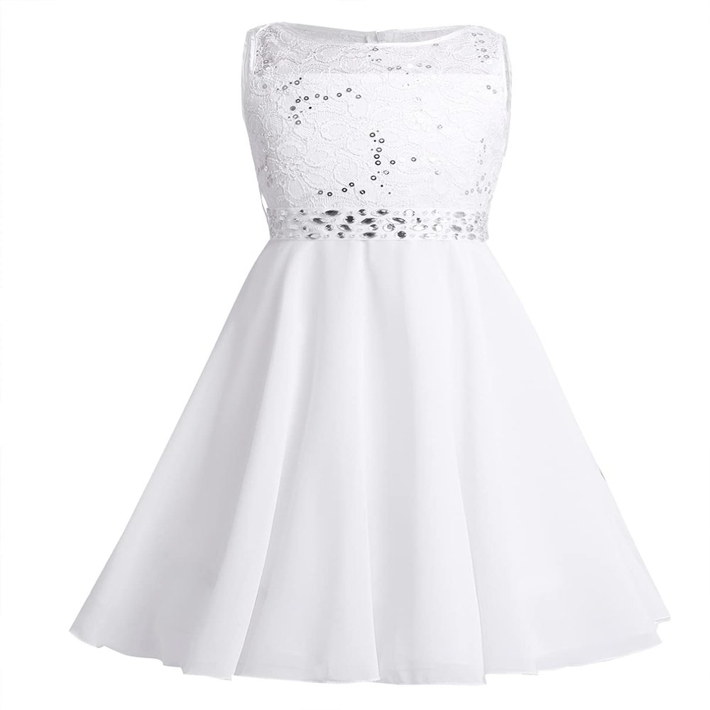 RUNQHUI Kids Flower Girls Lace Chiffon Wedding Dress Bridesmaid Pageant Party Formal Evening Gown Tulle Bow Dresses Ivory 4 Years
