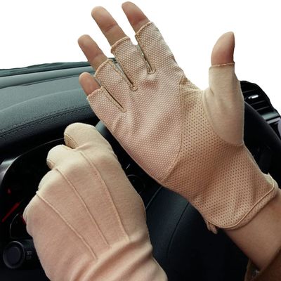 Mens Cycling Gloves Fingerless Anti-slip Touchscreen Gloves Driving Gloves Lightweight Summer UV Sun Protection Gloves Breathable Mesh Riding Racing Biking Motorcycle Gloves Mittens (Khaki)