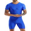 Sywiyi Mens Wrestling Singlet Jumpsuit Short Sleeve Zipper Front Gymnastics Leotard One Piece Bodysuit Blue Medium view 1