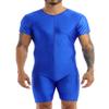 Sywiyi Mens Wrestling Singlet Jumpsuit Short Sleeve Zipper Front Gymnastics Leotard One Piece Bodysuit Blue Medium view 2