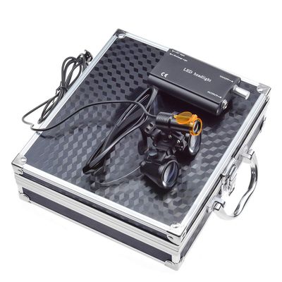 5W LED Headlamp with Filter Belt Clip Type + 2.5X 420 Binocular Loupes Magnifying Glasses Aluminum Box (Black)