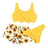 POLG Kids Girls 3 Piece Tankini Swimsuits Sunflower Print Bikini Bathing Suit with Briefs 8-12 Years Girls Bikini Swimsuit (A-Yellow, 11-12 Years) view 1