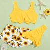 POLG Kids Girls 3 Piece Tankini Swimsuits Sunflower Print Bikini Bathing Suit with Briefs 8-12 Years Girls Bikini Swimsuit (A-Yellow, 11-12 Years) view 2