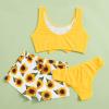 POLG Kids Girls 3 Piece Tankini Swimsuits Sunflower Print Bikini Bathing Suit with Briefs 8-12 Years Girls Bikini Swimsuit (A-Yellow, 11-12 Years) view 3