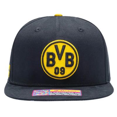 Fan Ink Borussia Dortmund - Locale Flat Peak Snapback Hat Black
