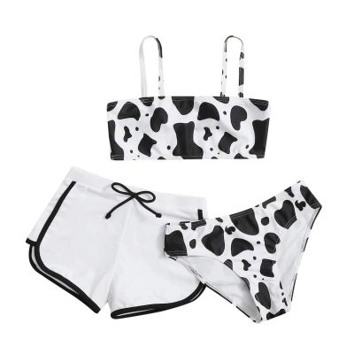 POLG Kids Girls 3 Piece Tankini Swimsuits Sunflower Print Bikini Bathing Suit with Briefs 8-12 Years Girls Bikini Swimsuit (F-Black, 11-12 Years)