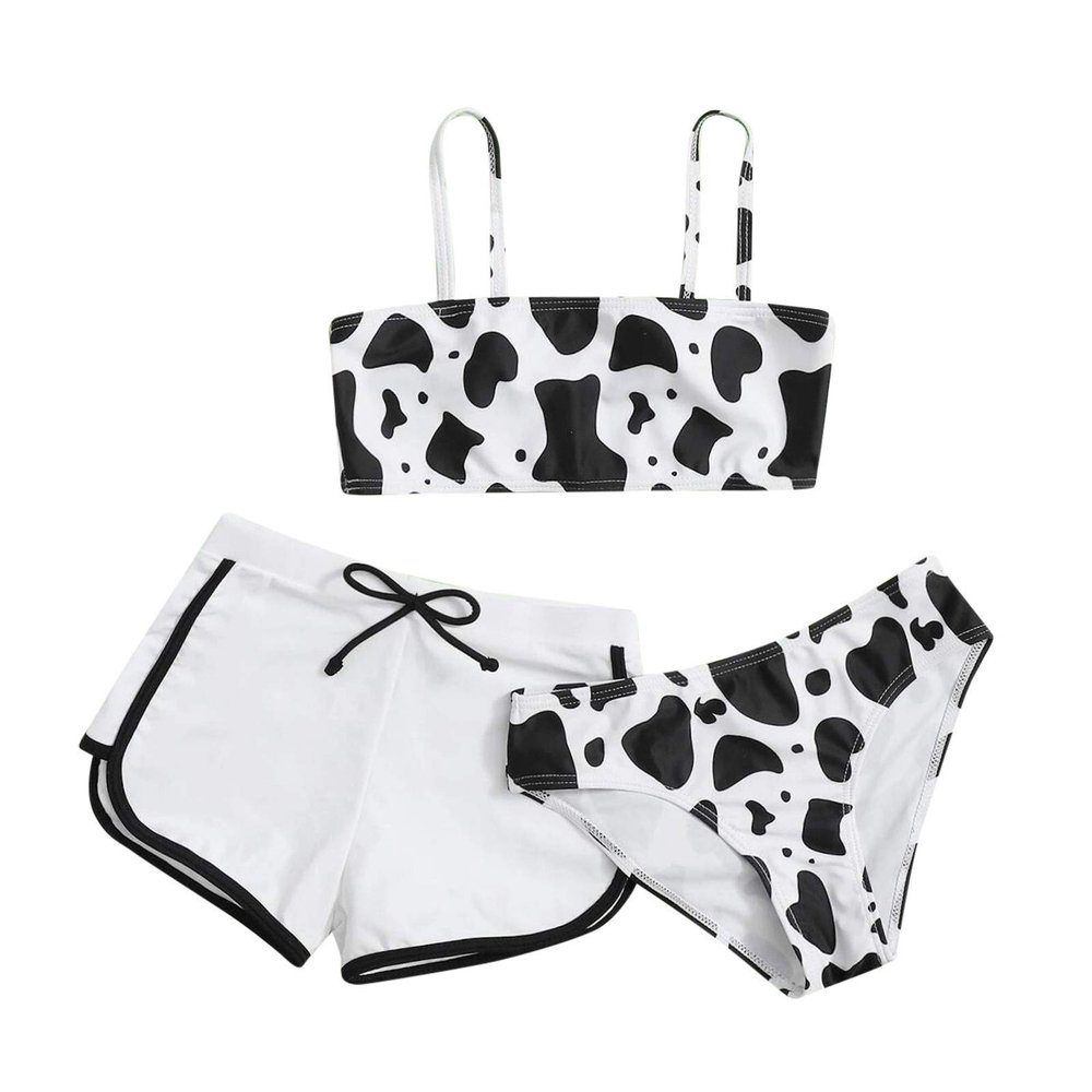 POLG Kids Girls 3 Piece Tankini Swimsuits Sunflower Print Bikini Bathing Suit with Briefs 8-12 Years Girls Bikini Swimsuit (F-Black, 11-12 Years)