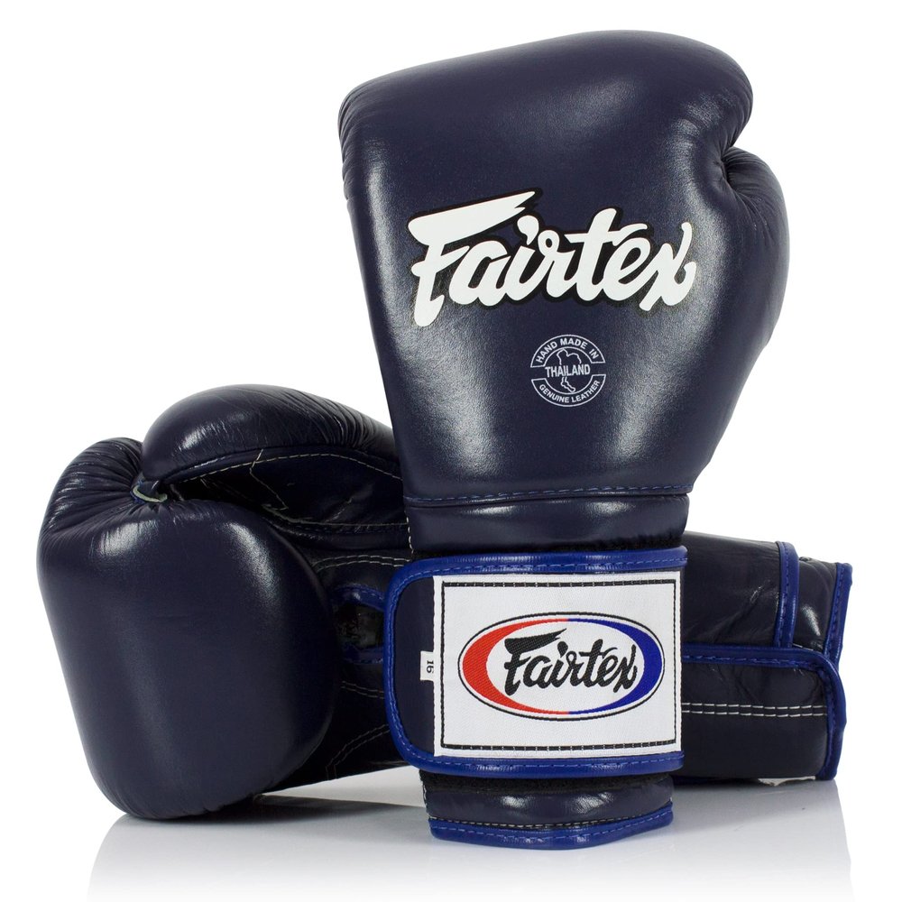Fairtex Muay Thai Boxing Gloves BGV9 - Heavy Hitter Mexican Style Training & Sparring Gloves for Kick Boxing MMA K1 (Blue/Blue Piping, 16 oz)