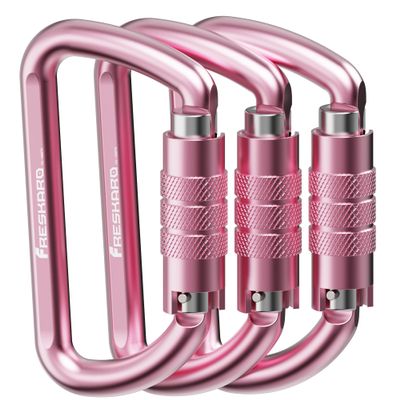 FresKaro 3inch Locking Carabiner Clips with a Twist Auto Lock, Heavy Duty Rated 2698lbs, Lightweight & Rustproof 7075 Aluminum, for Hammocks, Yoga Swings, Camping, Keychain or Backpacks. 3pack, Pink