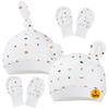2 Sets Newborn Baby Caps and Scratch Mittens Gloves, Beanie Hat and Mittens for 0-6 Months view 1