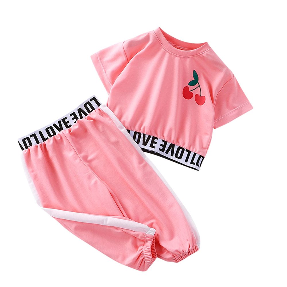 Toddler Baby Boy Girl Spring Summer Outfit Short Sleeve Letter Print T-Shirt Top + Tracksuit Pant 2pcs Clothes Set (Pink, 1-2 Years)
