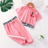 Toddler Baby Boy Girl Spring Summer Outfit Short Sleeve Letter Print T-Shirt Top + Tracksuit Pant 2pcs Clothes Set (Pink, 1-2 Years) view 2