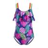 Yihuimin Girls One Piece Swimsuit Rainbow Straps Ruffle Cartoon Printed Bathing Suit Hawaii Beachwear Navy Blue 4 Years view 1