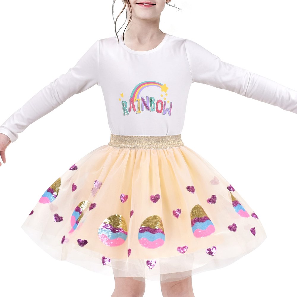 Girls Skirt Tutu Dress Shiny Easter Egg Colorful Sequin Glitter Waist Size 7-8 Beige
