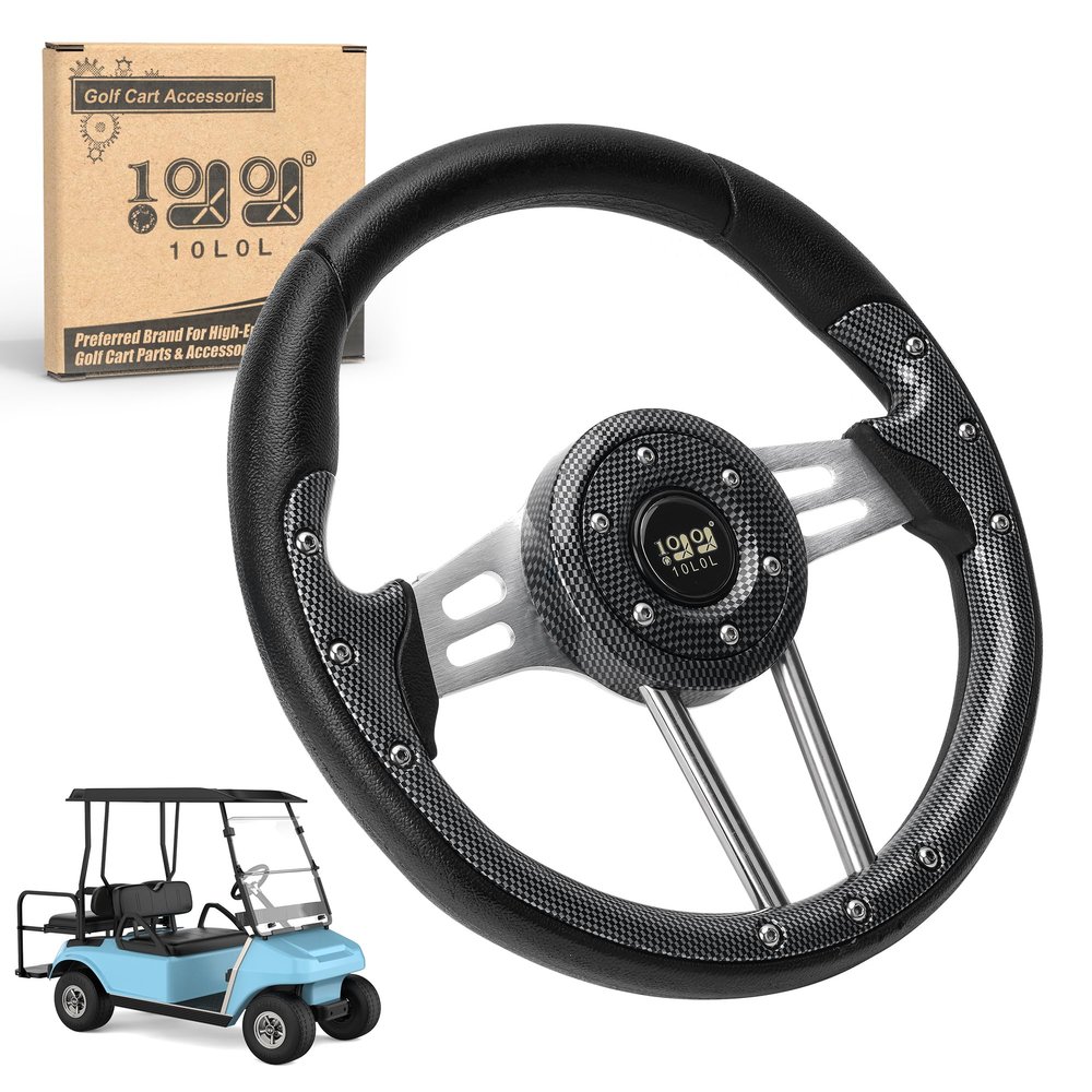 10L0L Golf Cart Steering Wheel, Universal Design Fit for Yamaha, EZGO RXV & TXT, Club Car DS, Club Car Precedent Tempo, Most Golf Cart (Coal Black)