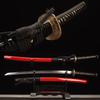 HERO SWORD-Handmade Clay Tempered Folded Steel Katana Red Black Japanese Samurai Sword Razor Sharp Copper Tsuba view 1