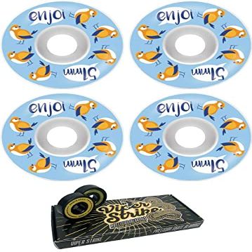 51mm Enjoi Skateboards Early Bird White / Blue Skateboard Wheels - 99a with Viper Strike 8mm Precision ABEC 7 Skateboard Bearings - Bundle of 2 items