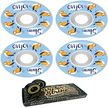 51mm Enjoi Skateboards Early Bird White / Blue Skateboard Wheels - 99a with Viper Strike 8mm Precision ABEC 7 Skateboard Bearings - Bundle of 2 items