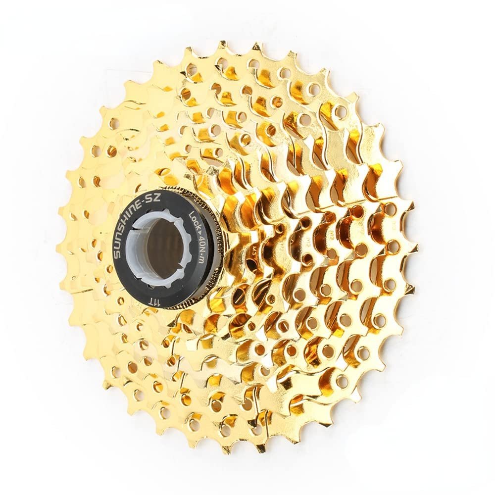 Gold Bicycle Cassette Freewheel MTB Sprocket MTB Freewheel Gold Sprocket 8/9/10Speed Mountain Bike Freewheel 11-32/11-36T/11-42T Cassette Sprocket (8S 11-32T)