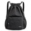 HOLYLUCK Drawstring Backpack Sports Gym Bag Water Resistant String Bag Cinch Sackpack with Side Zipper Pocket for Shopping Sport Yoga -black view 1