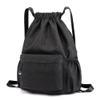 HOLYLUCK Drawstring Backpack Sports Gym Bag Water Resistant String Bag Cinch Sackpack with Side Zipper Pocket for Shopping Sport Yoga -black view 2