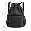 HOLYLUCK Drawstring Backpack Sports Gym Bag Water Resistant String Bag Cinch Sackpack with Side Zipper Pocket for Shopping Sport Yoga -black view 3
