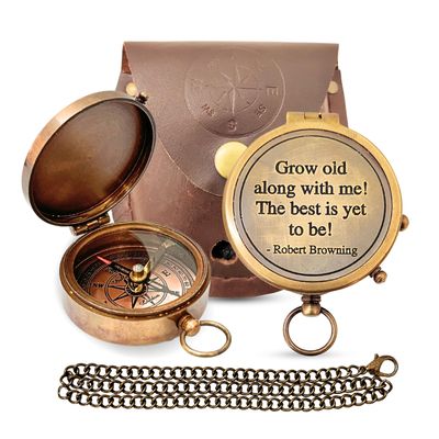 Brass Directional Engraved Compass, Baptism Gifts for Boys Girls, First Communion, Christian Gifts for Men, First Confirmation Gifts for Boys, Inspirational (#4 Grow Old Along with Me)