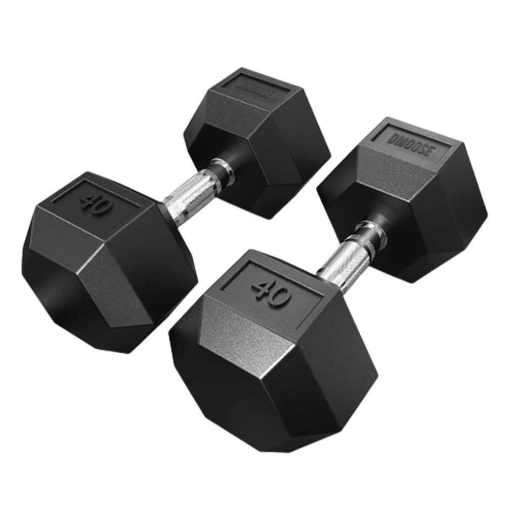 DMoose Hex Dumbbells for Strength Training Exercises, Biceps, Triceps, Chest, Shoulders, Back, Legs - Home Gym for Men and Women - Hexagonal Shape & Solid Cast-Iron Core Pair - 2.5 Lb to 50 Lb
