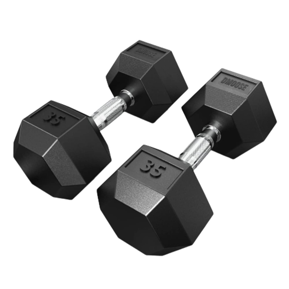 DMoose Hex Dumbbells for Strength Training Exercises, Biceps, Triceps, Chest, Shoulders, Back, Legs - Home Gym for Men and Women - Hexagonal Shape & Solid Cast-Iron Core Pair - 2.5 Lb to 50 Lb