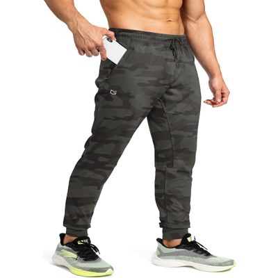 G Gradual Men's Sweatpants with Zipper Pockets Athletic Pants Traning Track Pants Joggers for Men Soccer, Running, Workout(Green Camo,L)