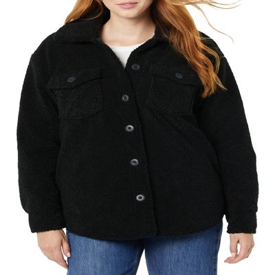 Amazon Essentials Women's Oversized Teddy Sherpa Shirt Jacket, Black, Medium