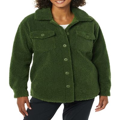 Amazon Essentials Women's Oversized Teddy Sherpa Shirt Jacket, Olive, X-Small
