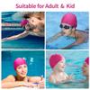4 pcs Elastic Swim Caps for Both Women & Men & Kids Fabric Durable Non-Waterproof Cloth Swimming Pool Cap Elastic Bathing Cap (Rose Red & Dark Blue&Blue&Black, 4) view 3