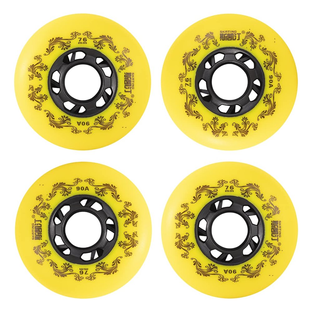 SGARQI 4-Pack Inline Skate Wheels Outdoor 90A Freestyle Durable Tire72mm 76mm 80mm for Choose Hockey Roller Blades Replacement Wheel with Bearings and Aluminum Spacers (80MM, Yellow)
